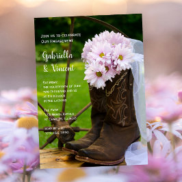 Rustikal Pink Daisies Cowboy Boots Engagement Part Einladung