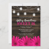 Rustikal Pink Daisy Mason Jar Lights Sweet 16 Einladung (Vorderseite)