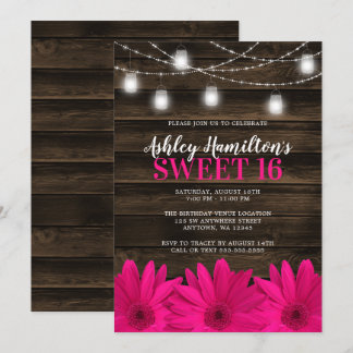 Rustikal Pink Daisy Mason Jar Lights Sweet 16 Einladung