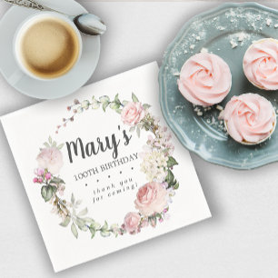 Rustikal Pink Floral 100. Geburtstagsparty Serviette