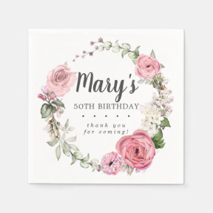 Rustikal Pink Floral 50. Geburtstagsparty Napkins Serviette