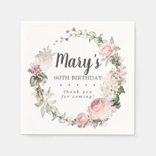 Rustikal Pink Floral 90. Geburtstagsparty Serviette