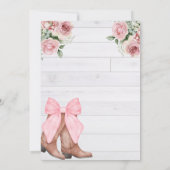 Rustikal Pink Floral Conquette Cowgirl Boot Geburt Einladung (Rückseite)