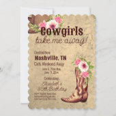 Rustikal Pink Floral Cowgirl Einladung 2 Seiten (Vorderseite)