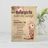Rustikal Pink Floral Cowgirl Einladung 2 Seiten (Stehend Vorderseite)