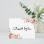 Rustikal Pink Floral Wedding Danke Postkarten (Stehend Vorderseite)