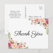 Rustikal Pink Floral Wedding Danke Postkarten (Vorne/Hinten)