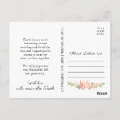 Rustikal Pink Floral Wedding Danke Postkarten (Rückseite)
