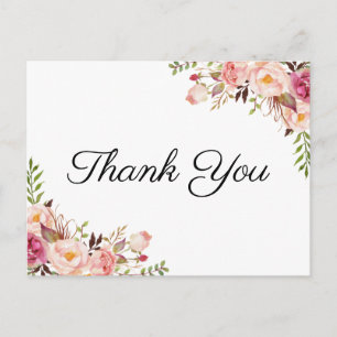 Rustikal Pink Floral Wedding Danke Postkarten