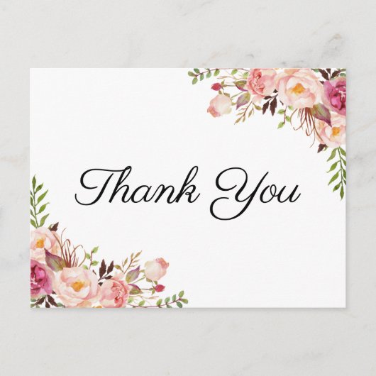 Rustikal Pink Floral Wedding Danke Postkarten (Vorderseite)