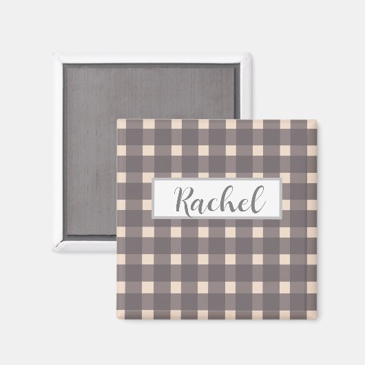 Rustikal Pink Gray Gingham Magnet (Vorderseite/Rückseite)