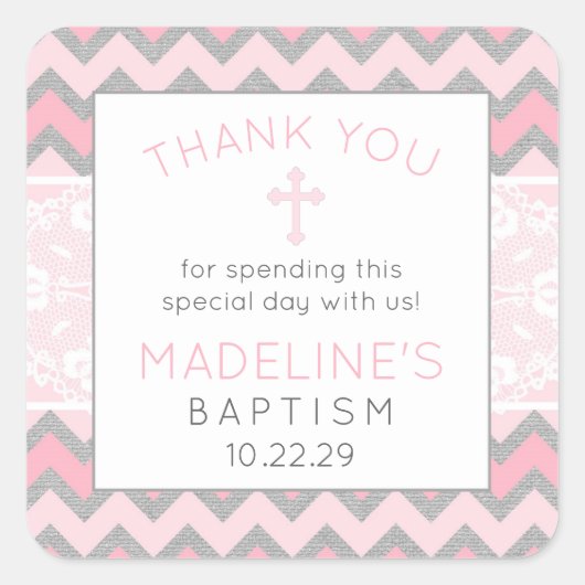 Rustikal Pink Gray Taufe danke Ihnen für Aufkleber (Vorderseite)