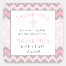 Rustikal Pink Gray Taufe danke Ihnen für Aufkleber