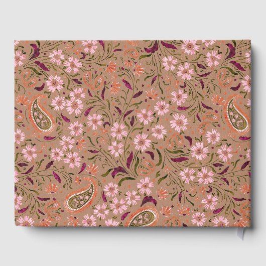 Rustikal Pink Green Floral Paisley Motif Wedding Gästebuch (Rückseite)
