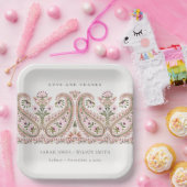 Rustikal Pink Green Floral Paisley Motif Wedding Pappteller (Party)