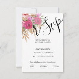 Rustikal Pink Pampas Wasserfarbe Handgestrichen RSVP Karte