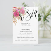 Rustikal Pink Pampas Wasserfarbe Handgestrichen RSVP Karte (Stehend Vorderseite)