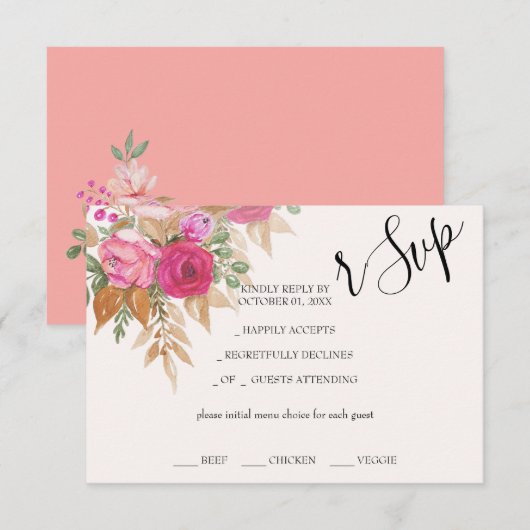 Rustikal Pink Pampas Wasserfarbe Handgestrichen RSVP Karte (Vorne/Hinten)
