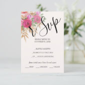 Rustikal Pink Pampas Wasserfarbe Handgestrichen RSVP Karte (Stehend Vorderseite)