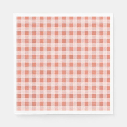 Rustikal Pink Peach Gingham Pattern Papier Napkins Serviette (Vorderseite)