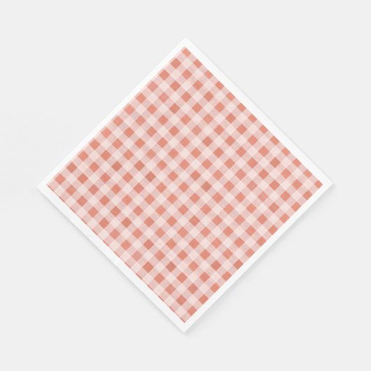 Rustikal Pink Peach Gingham Pattern Papier Napkins Serviette (Ecke)
