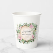 Rustikal Pink Roses Greenery Baby Girl Duschfavori Pappbecher (Rückseite)