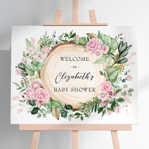 Rustikal Pink Roses Grüne Kinderdusche Willkommen Poster