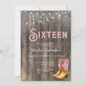 Rustikal Pink Stiefel Cowgirl Sweet 16 Geburtstag Einladung (Vorderseite)