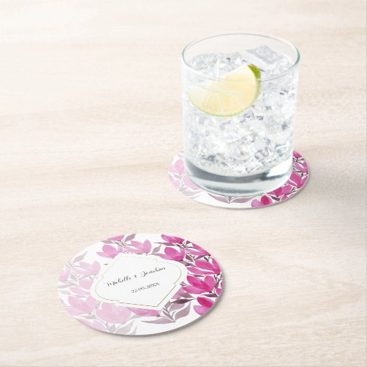 Rustikal Pink Wasserfarbe Blütenbraun Handgemalt Runder Pappuntersetzer (Vor Ort)