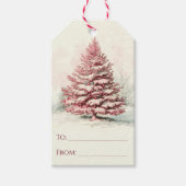 Rustikal Pink Wasserfarbe Winter Pine Tree Weihnac Geschenkanhänger (Vorderseite)