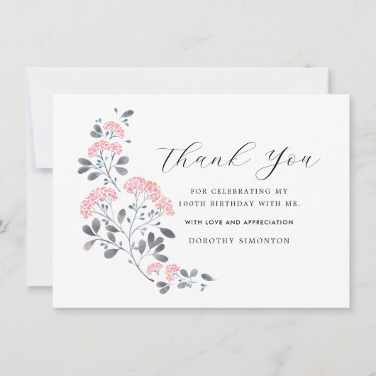 Rustikal Pink Wildblume 100. Geburtstag Vielen Dan (Vorderseite)