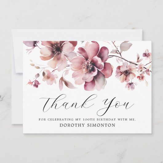 Rustikal Pink Wildblume 100. Geburtstag Vielen Dan (Vorderseite)