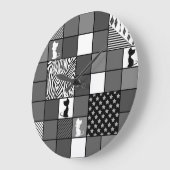 Rustikal, populär, schwarz und weiß, Patchwork, Si Große Wanduhr (Winkel)