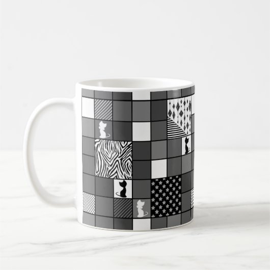 Rustikal, populär, schwarz und weiß, Patchwork, Si Kaffeetasse (Links)