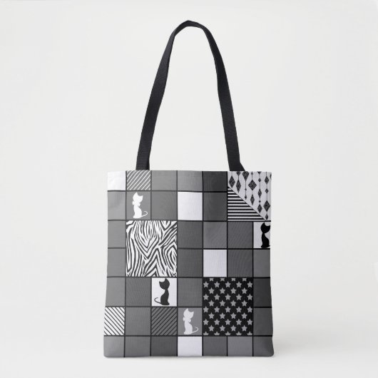 Rustikal, populär, schwarz und weiß, Patchwork, Si Tasche (Vorderseite)