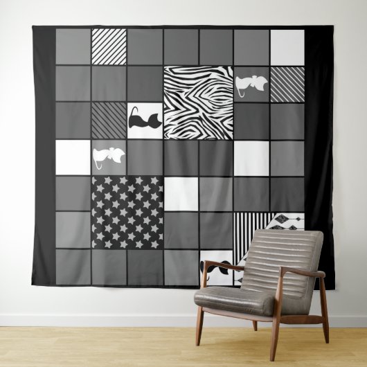 Rustikal, populär, schwarz und weiß, Patchwork, Si Wandteppich (Beispiel (Horizontal))