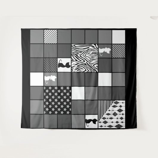 Rustikal, populär, schwarz und weiß, Patchwork, Si Wandteppich (Vorderseite (Horizontal))