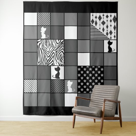 Rustikal, populär, schwarz und weiß, Patchwork, Si Wandteppich (Beispiel)