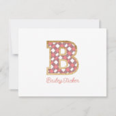 Rustikal & Preppy "B" Pink Gingham auf Wood Girly Mitteilungskarte (Vorderseite)