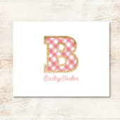 Rustikal & Preppy "B" Pink Gingham auf Wood Girly Mitteilungskarte