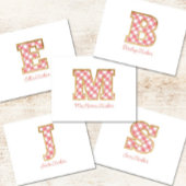 Rustikal & Preppy "B" Pink Gingham auf Wood Girly Mitteilungskarte