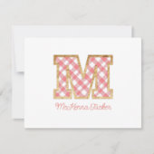 Rustikal & Preppy "M" Pink Gingham auf Wood Girly Mitteilungskarte (Vorderseite)