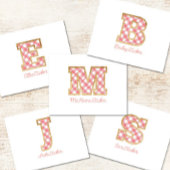 Rustikal & Preppy "M" Pink Gingham auf Wood Girly Mitteilungskarte