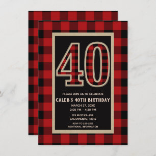 Rustikal Red Black Buffalo Kariert 40. 40 Geburtst Einladung