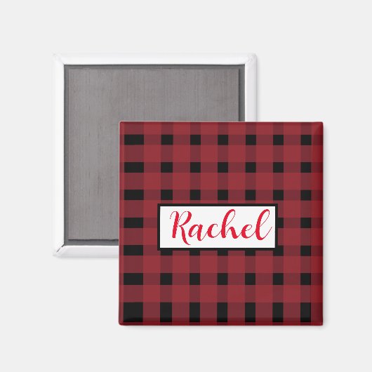 Rustikal Red Black Gingham Personalisiert Magnet (Vorderseite/Rückseite)