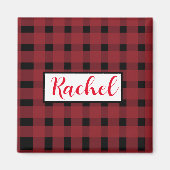 Rustikal Red Black Gingham Personalisiert Magnet (Vorne)