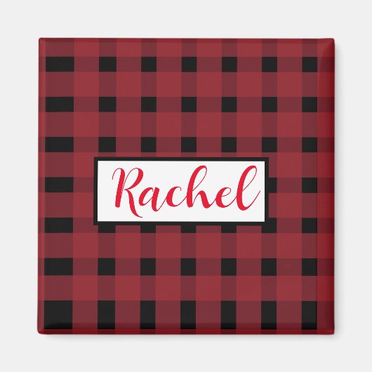 Rustikal Red Black Gingham Personalisiert Magnet (Vorne)
