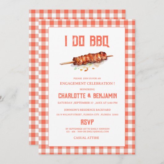 Rustikal Red Gingham I betreibt GRILLEN Engagement Einladung (Vorne/Hinten)