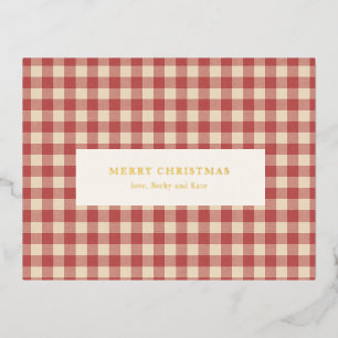 Rustikal Red Gingham Moderne Weihnachten Folien Feiertagspostkarte