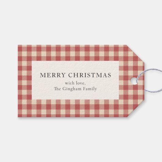 Rustikal Red Gingham Moderne Weihnachten Geschenkanhänger (Vorderseite (Horizontal))